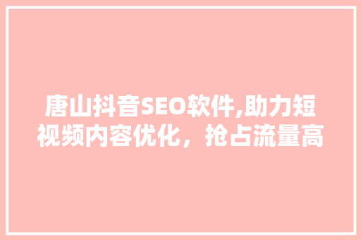 唐山抖音SEO软件,助力短视频内容优化，抢占流量高地