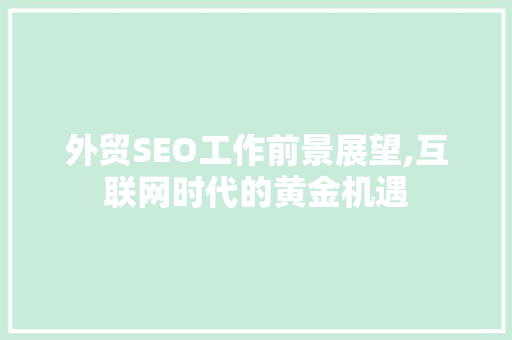 外贸SEO工作前景展望,互联网时代的黄金机遇