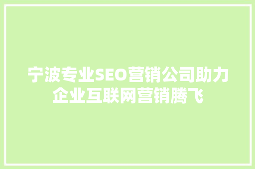 宁波专业SEO营销公司助力企业互联网营销腾飞