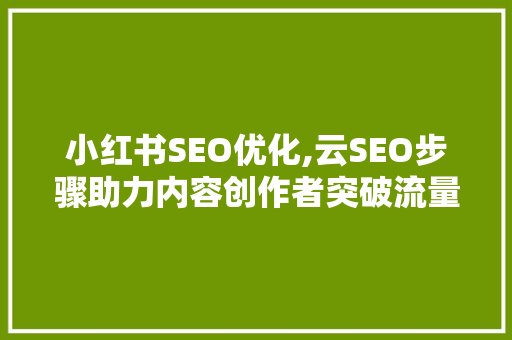 小红书SEO优化,云SEO步骤助力内容创作者突破流量瓶颈