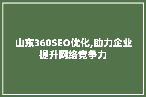 山东360SEO优化,助力企业提升网络竞争力
