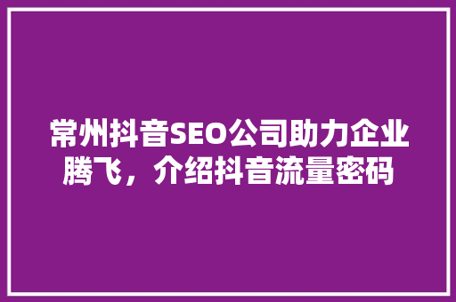 常州抖音SEO公司助力企业腾飞，介绍抖音流量密码