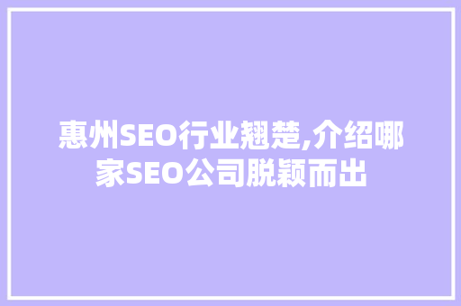 惠州SEO行业翘楚,介绍哪家SEO公司脱颖而出