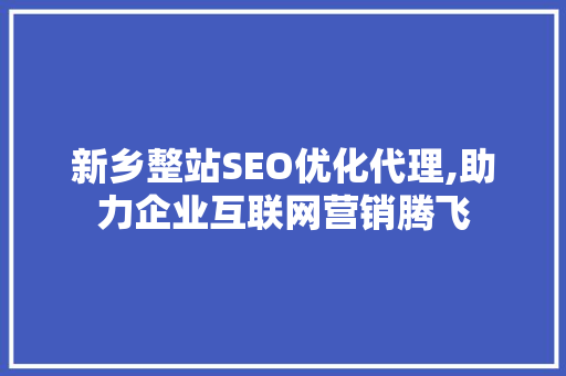 新乡整站SEO优化代理,助力企业互联网营销腾飞