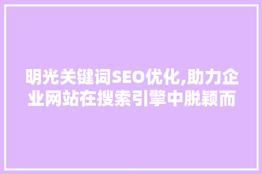明光关键词SEO优化,助力企业网站在搜索引擎中脱颖而出