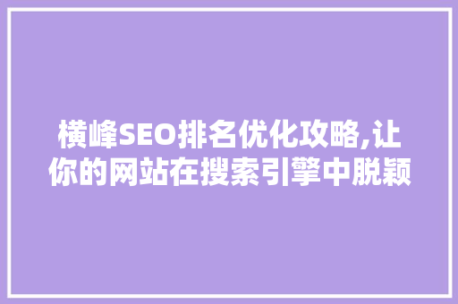 横峰SEO排名优化攻略,让你的网站在搜索引擎中脱颖而出