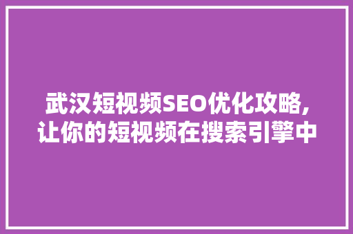 武汉短视频SEO优化攻略,让你的短视频在搜索引擎中脱颖而出  第1张