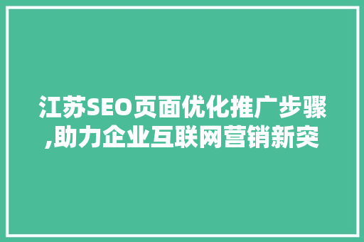 江苏SEO页面优化推广步骤,助力企业互联网营销新突破