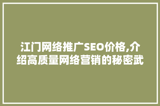 江门网络推广SEO价格,介绍高质量网络营销的秘密武器