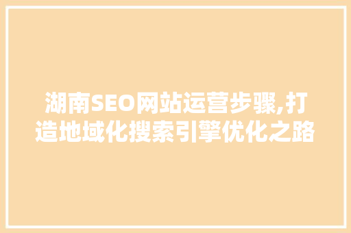 湖南SEO网站运营步骤,打造地域化搜索引擎优化之路