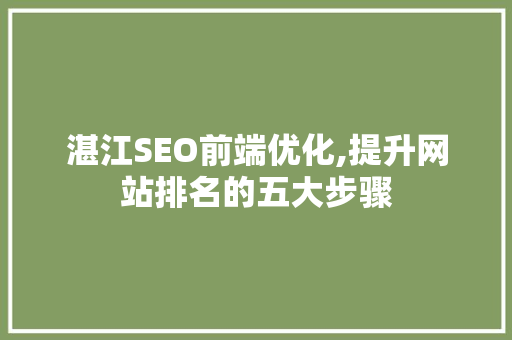 湛江SEO前端优化,提升网站排名的五大步骤