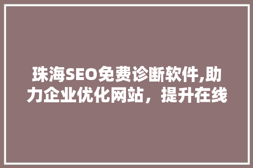 珠海SEO免费诊断软件,助力企业优化网站，提升在线竞争力