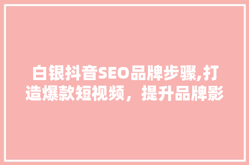 白银抖音SEO品牌步骤,打造爆款短视频，提升品牌影响力