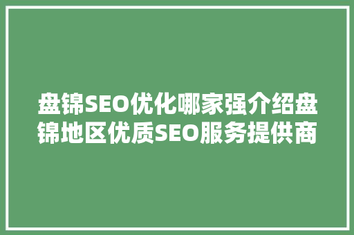 盘锦SEO优化哪家强介绍盘锦地区优质SEO服务提供商