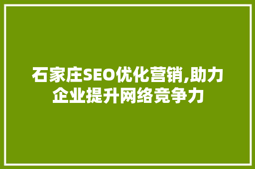 石家庄SEO优化营销,助力企业提升网络竞争力