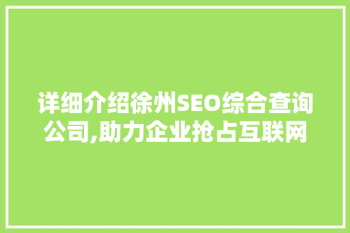 详细介绍徐州SEO综合查询公司,助力企业抢占互联网市场制高点