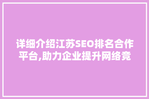 详细介绍江苏SEO排名合作平台,助力企业提升网络竞争力