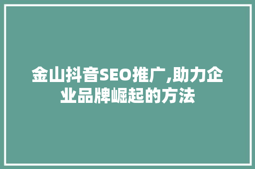 金山抖音SEO推广,助力企业品牌崛起的方法