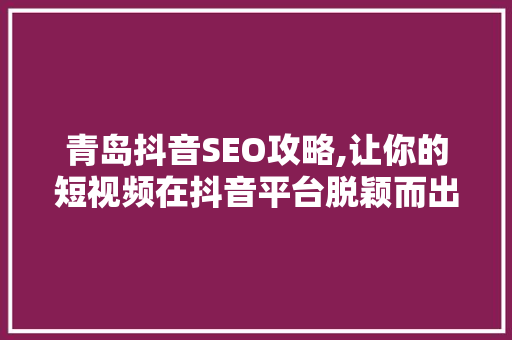 青岛抖音SEO攻略,让你的短视频在抖音平台脱颖而出