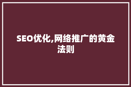 SEO优化,网络推广的黄金法则