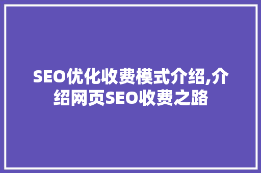 SEO优化收费模式介绍,介绍网页SEO收费之路