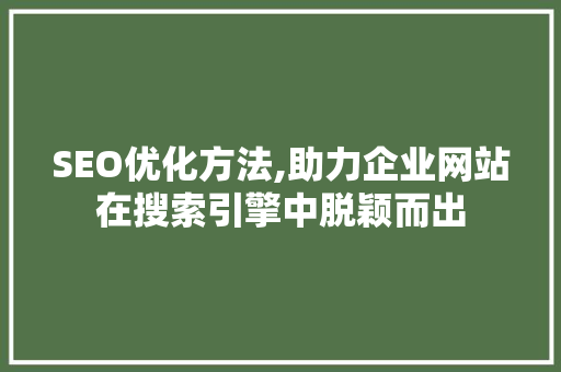 SEO优化方法,助力企业网站在搜索引擎中脱颖而出