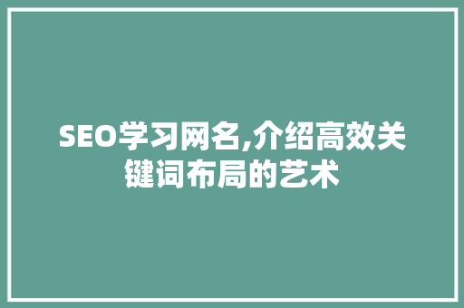 SEO学习网名,介绍高效关键词布局的艺术