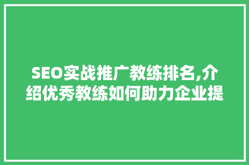 SEO实战推广教练排名,介绍优秀教练如何助力企业提升网站排名