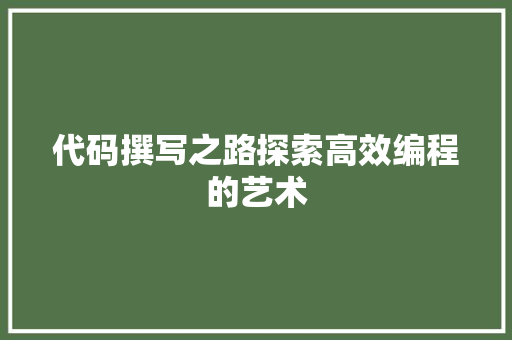 代码撰写之路探索高效编程的艺术