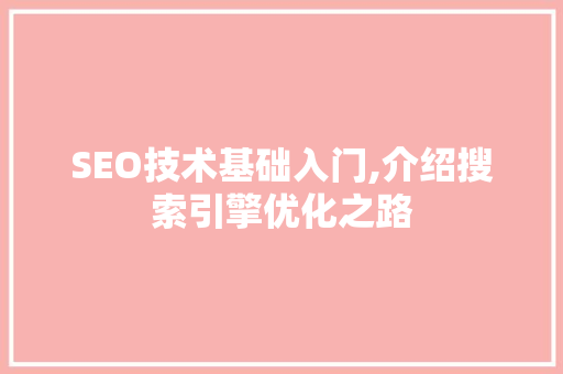 SEO技术基础入门,介绍搜索引擎优化之路
