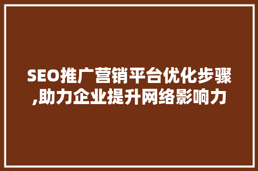 SEO推广营销平台优化步骤,助力企业提升网络影响力