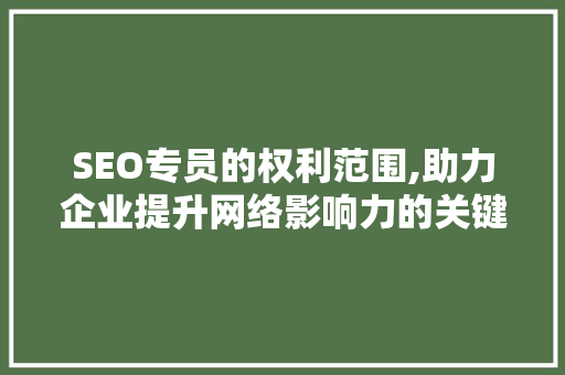SEO专员的权利范围,助力企业提升网络影响力的关键角色