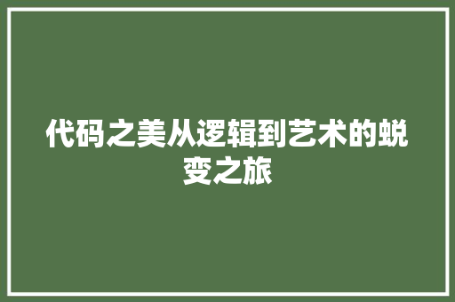 代码之美从逻辑到艺术的蜕变之旅