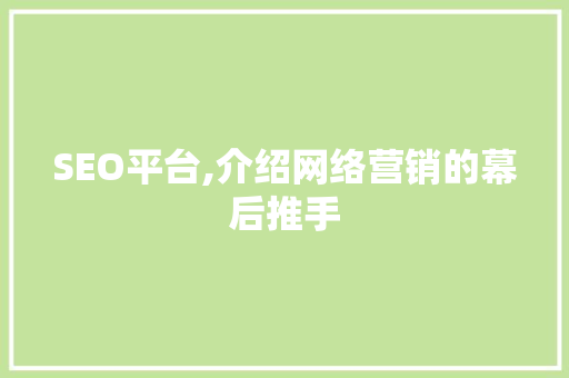 SEO平台,介绍网络营销的幕后推手