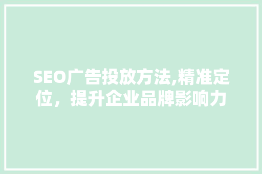 SEO广告投放方法,精准定位，提升企业品牌影响力
