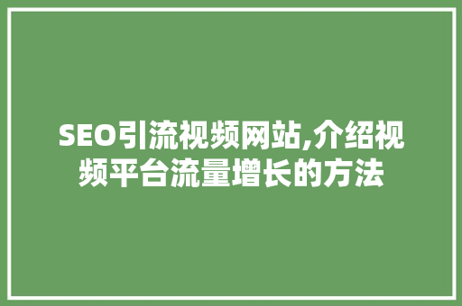 SEO引流视频网站,介绍视频平台流量增长的方法