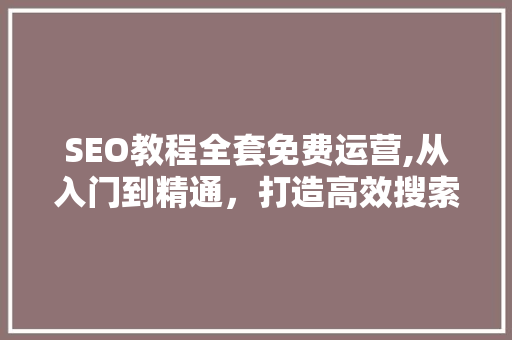 SEO教程全套免费运营,从入门到精通，打造高效搜索引擎优化步骤