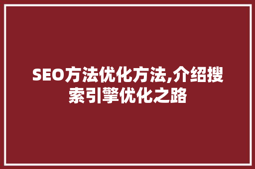SEO方法优化方法,介绍搜索引擎优化之路