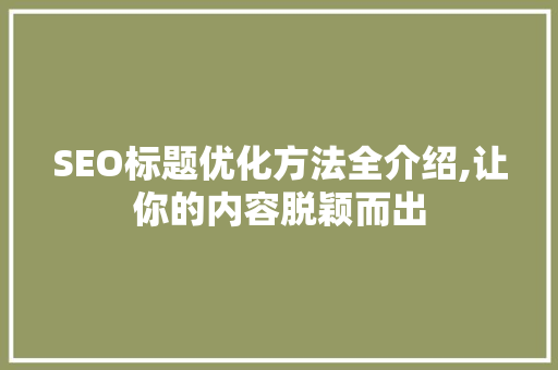 SEO标题优化方法全介绍,让你的内容脱颖而出