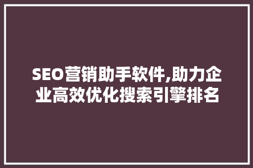 SEO营销助手软件,助力企业高效优化搜索引擎排名