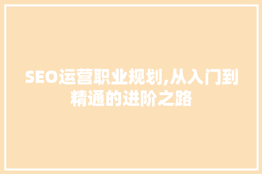SEO运营职业规划,从入门到精通的进阶之路