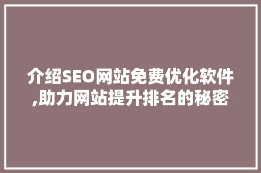 介绍SEO网站免费优化软件,助力网站提升排名的秘密武器  第1张