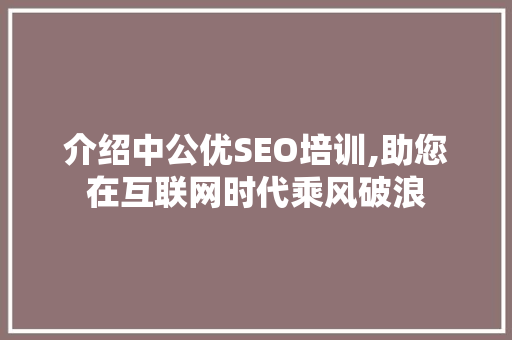 介绍中公优SEO培训,助您在互联网时代乘风破浪