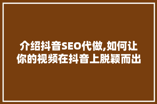 介绍抖音SEO代做,如何让你的视频在抖音上脱颖而出