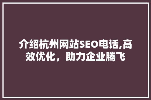 介绍杭州网站SEO电话,高效优化，助力企业腾飞