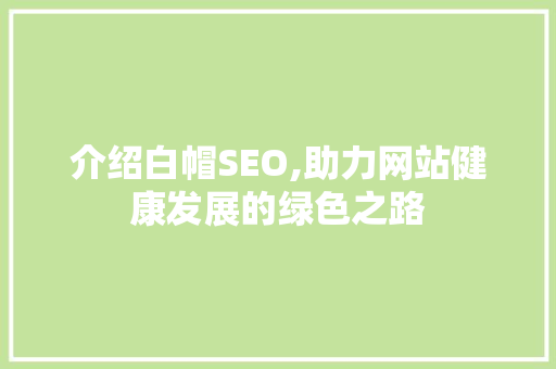介绍白帽SEO,助力网站健康发展的绿色之路