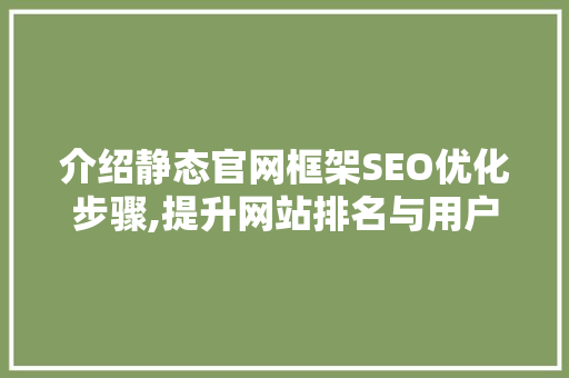 介绍静态官网框架SEO优化步骤,提升网站排名与用户体验
