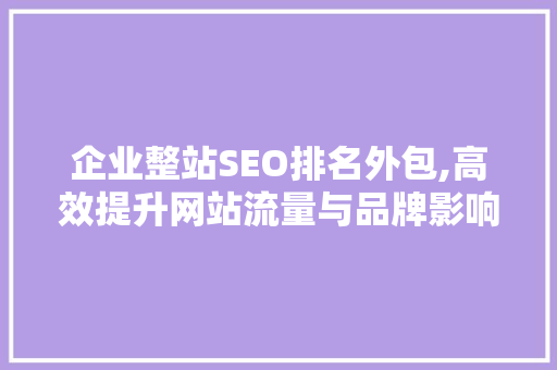 企业整站SEO排名外包,高效提升网站流量与品牌影响力的新步骤