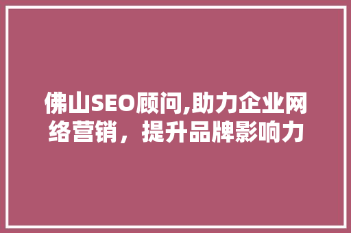 佛山SEO顾问,助力企业网络营销，提升品牌影响力