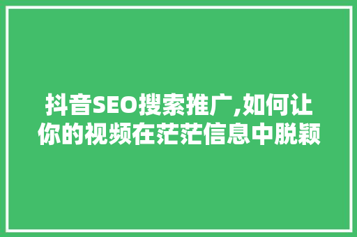 抖音SEO搜索推广,如何让你的视频在茫茫信息中脱颖而出  第1张